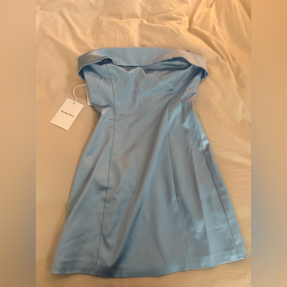 Aritzia blue strapless mini dress